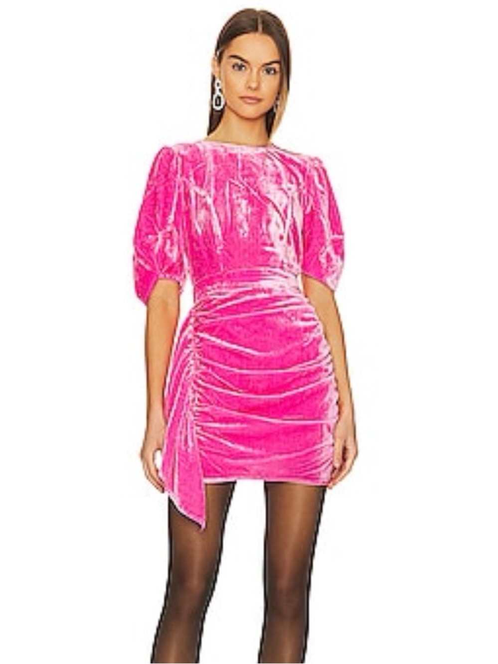 RHODE Hot Pink Velvet Ruched Mini Dress